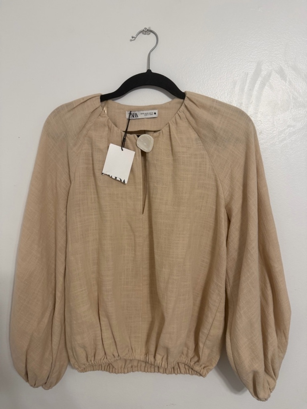 Zara Beige Balloon-Sleeve Blouse